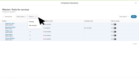 Educator account in Xello. A report is open with all the students selected. The Mark as... dropdown is open.